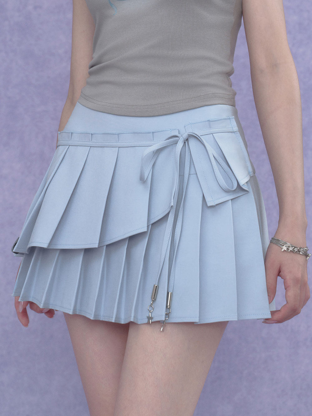 Layered Bow Pleated Mini Skirt