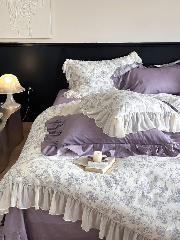 French Floral Print Lace Cotton Duvet Cover