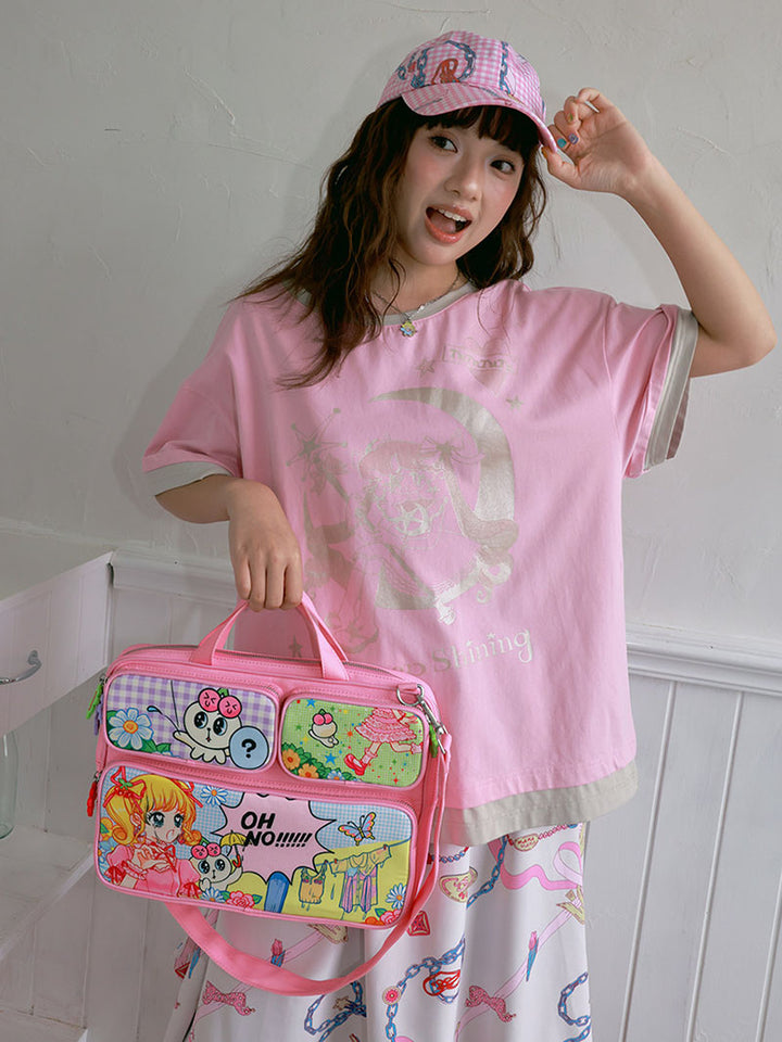 Pink Gingham Chain Print Baseball Cap