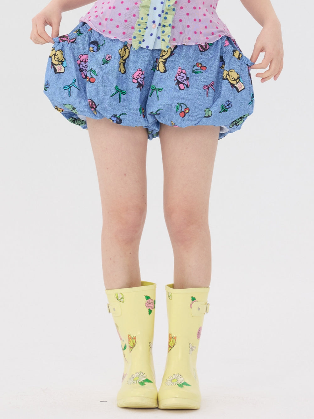 Pastel Bear Print Bubble Shorts