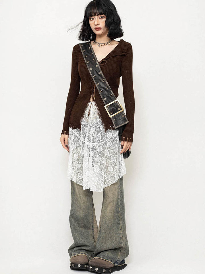 French vintage-style long-sleeved short top spring and autumn knitwear