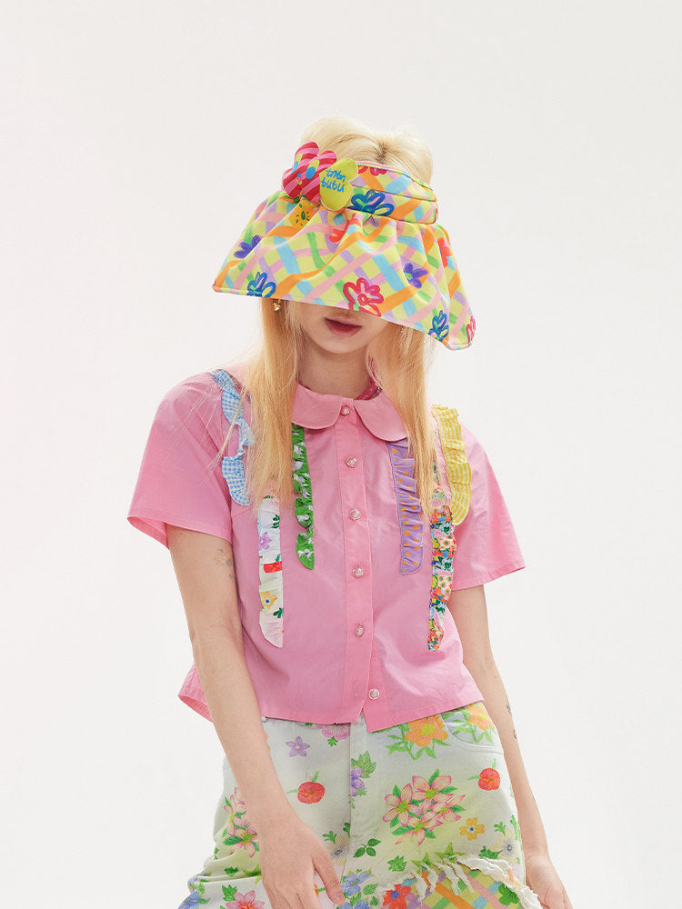 Yellow Floral Bow Wide Brim Visor