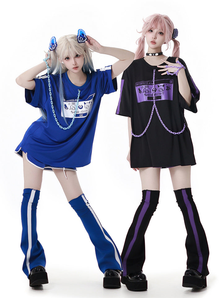 Cyber Y2K Pixel Tee Shorts Leg Warmers Hair Clip
