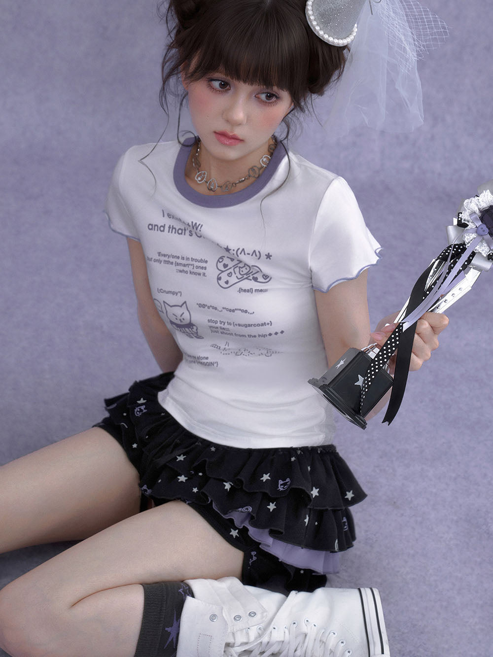Black Cat Star Layered Ruffle Skort