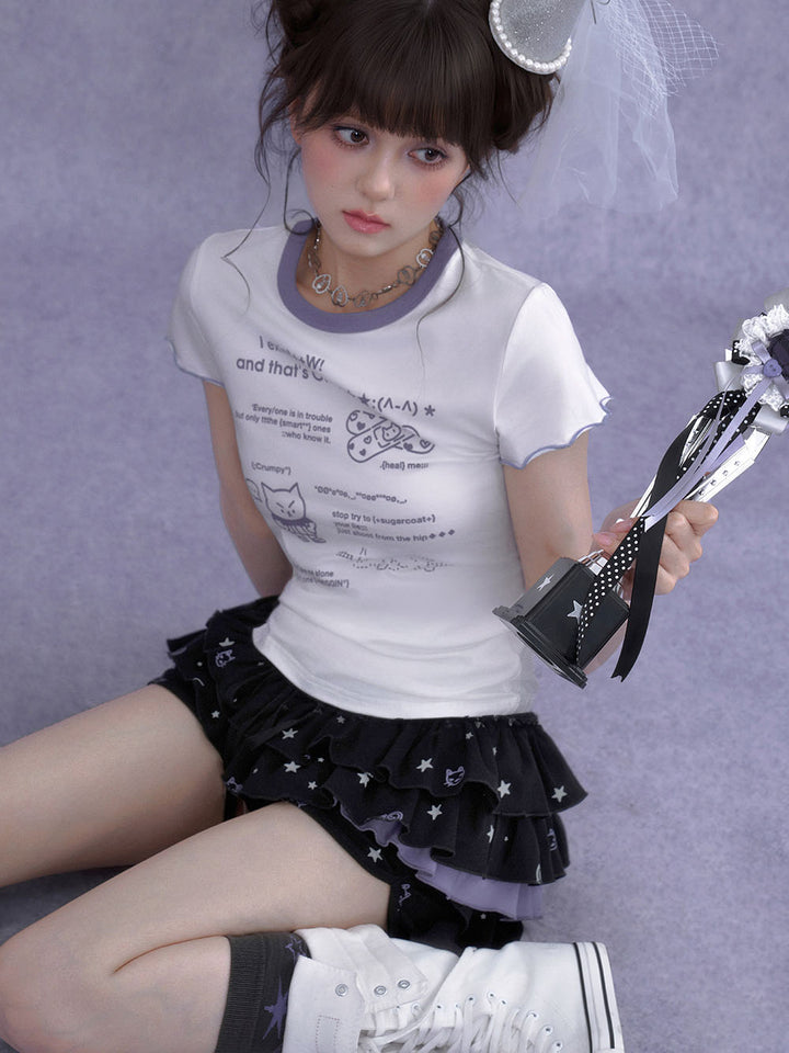 Black Cat Star Layered Ruffle Skort