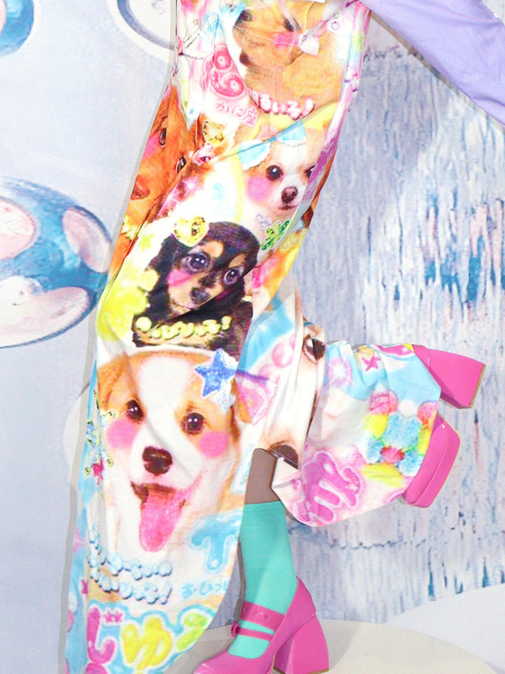 Multicolor Puppy Print Maxi Dress