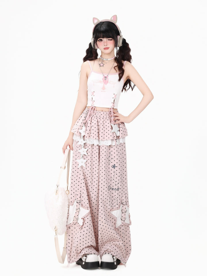 Polka Dot Star Pocket Wide Leg Pants