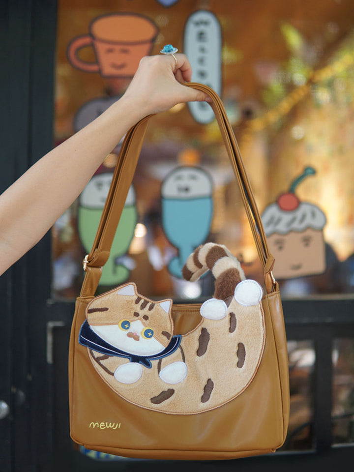 Cute Japanese-Style Brown Calico Cat Shoulder Bag