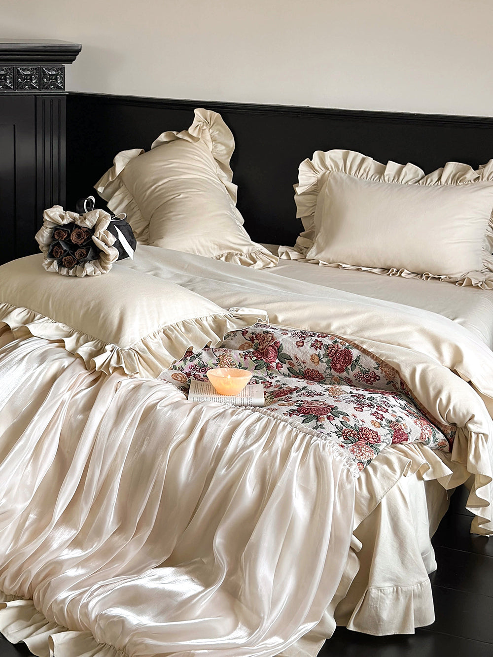 Princess Romantic Floral Cotton Ruffled Duvet Cover
