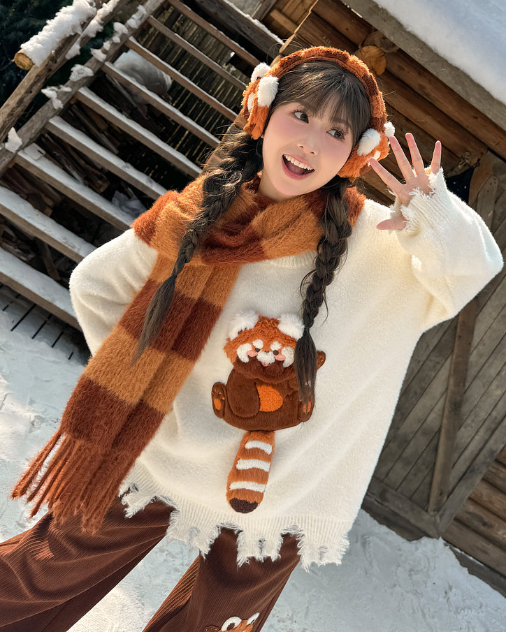 Semi-3D Red Panda Loose Casual Sweater