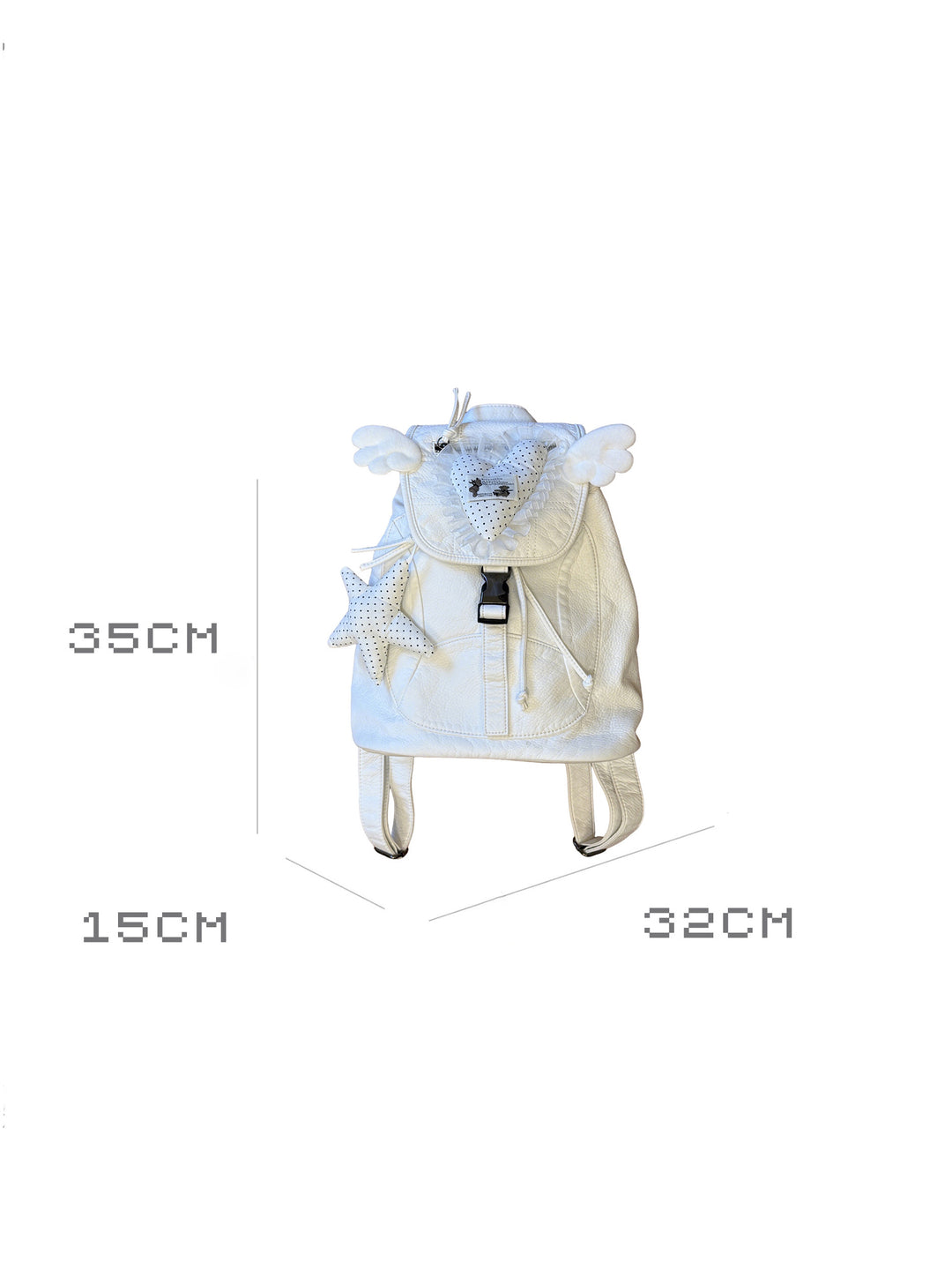 White Leather Heart Angel Wings Backpack