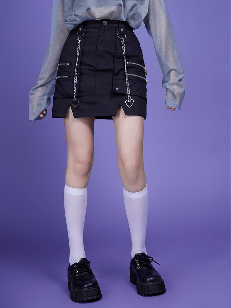 Black Heart Chain Utility Mini Skirt