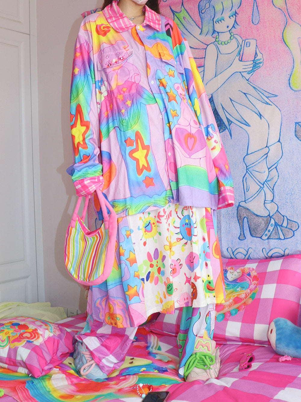 Pastel Bear Rainbow Button Up Shirt