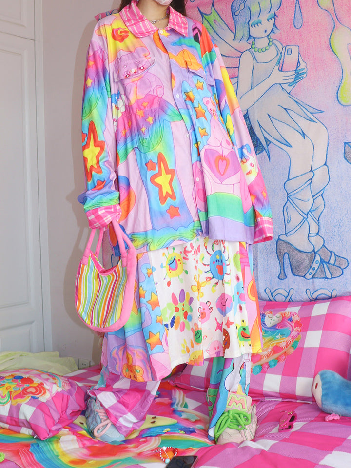 Pastel Bear Rainbow Button Up Shirt