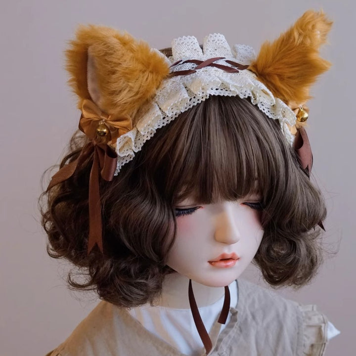 Brown Lace Ruffle Fox Headband