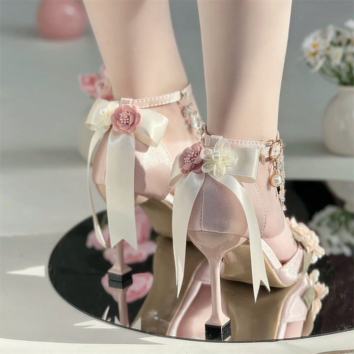 Floral Decoration High Heels Paris Wedding Shoes