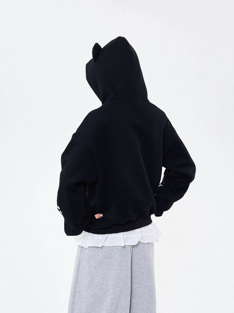 Cute Heart Print Floppy Ear Hoodie