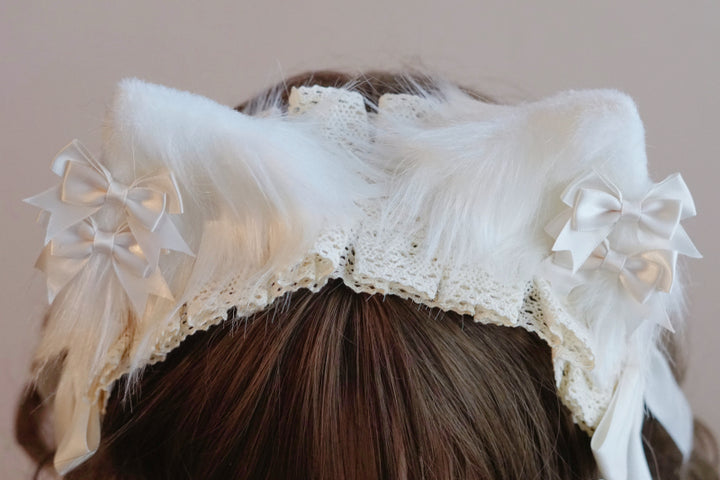 Japanese White Cat Ear Bow Headband