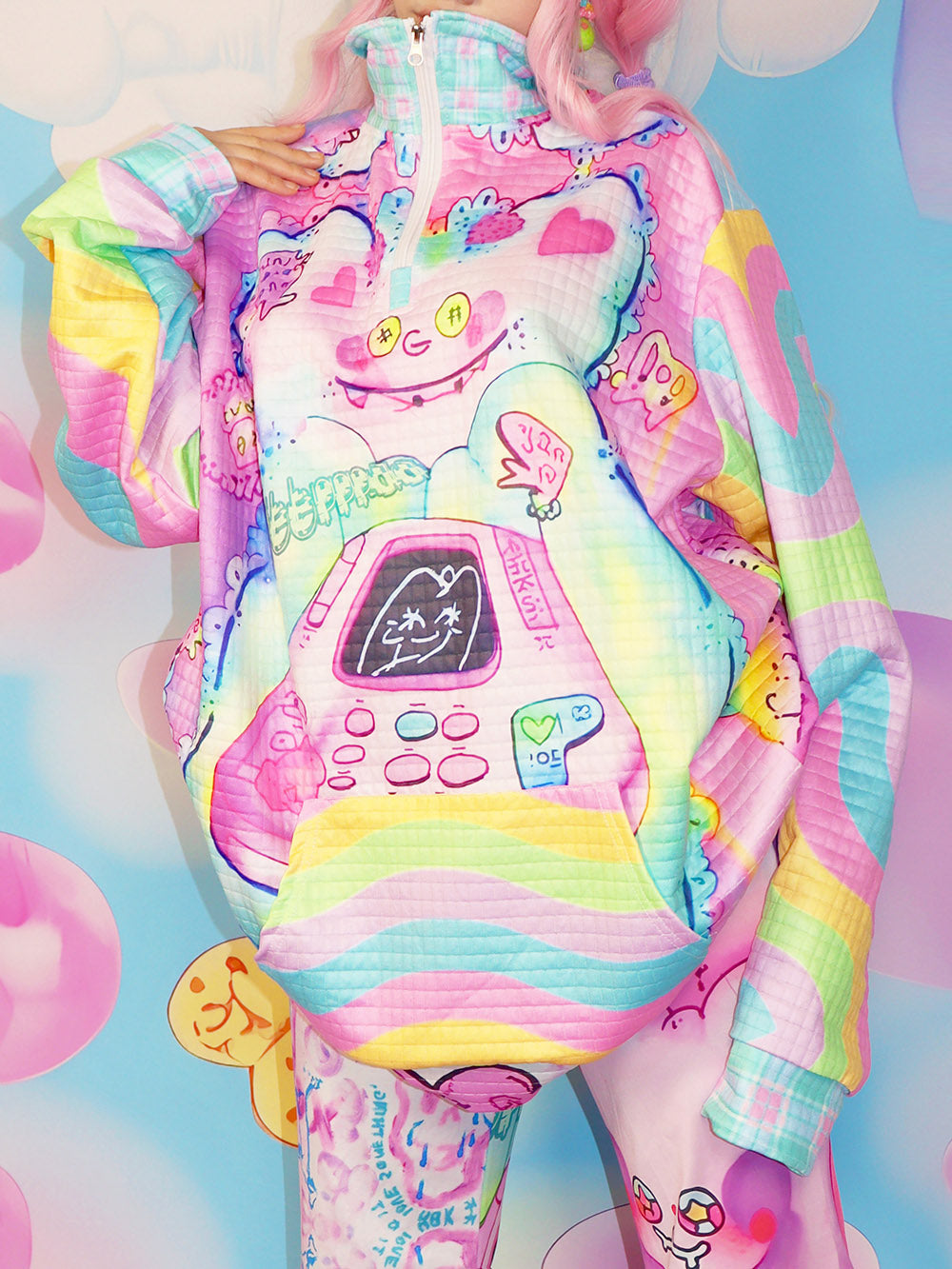 Pastel Cartoon Phone Quarter Zip Sweatshirt
