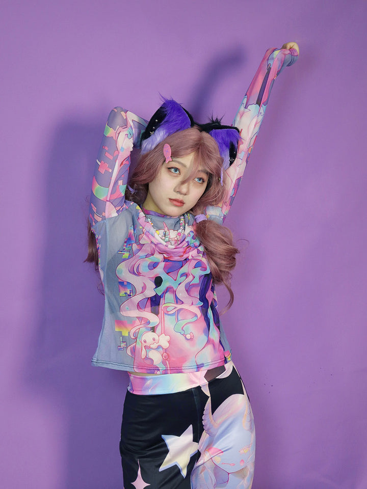 Pastel Anime Graphic Long Sleeve Top