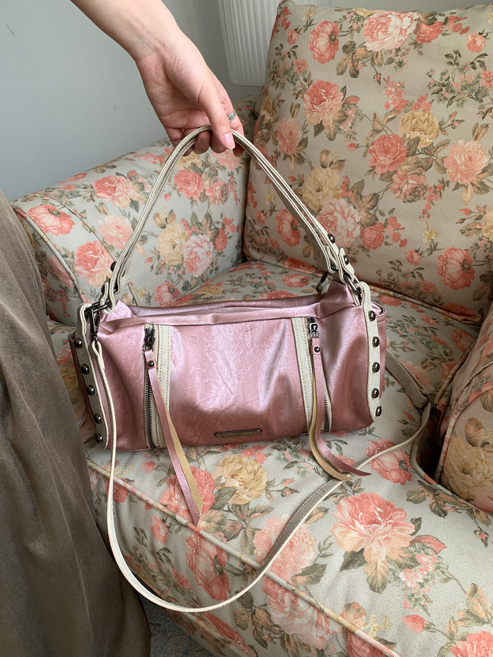 Chic Crinkled Leather Crossbody Bag with Metallic Studs