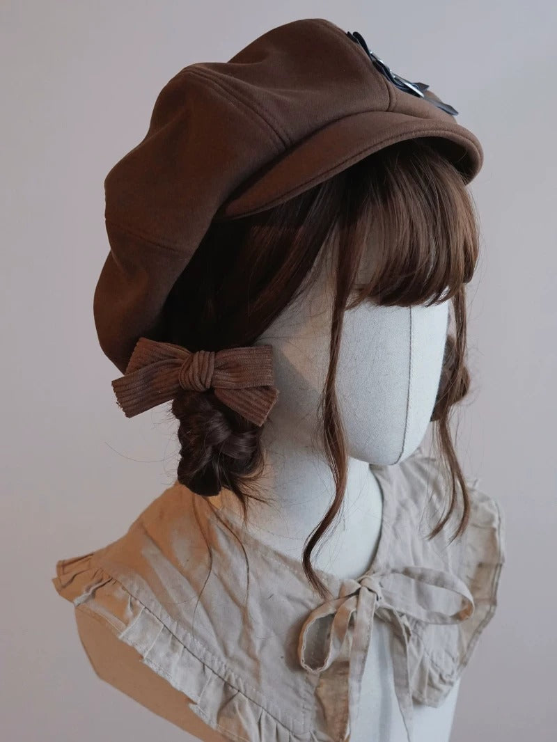 Brown Leather Buckle Beret