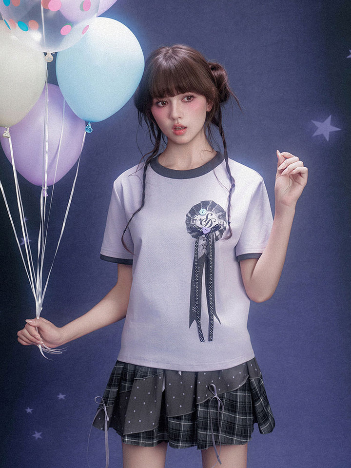 Lavender Ribbon Rosette Ringer T-shirt