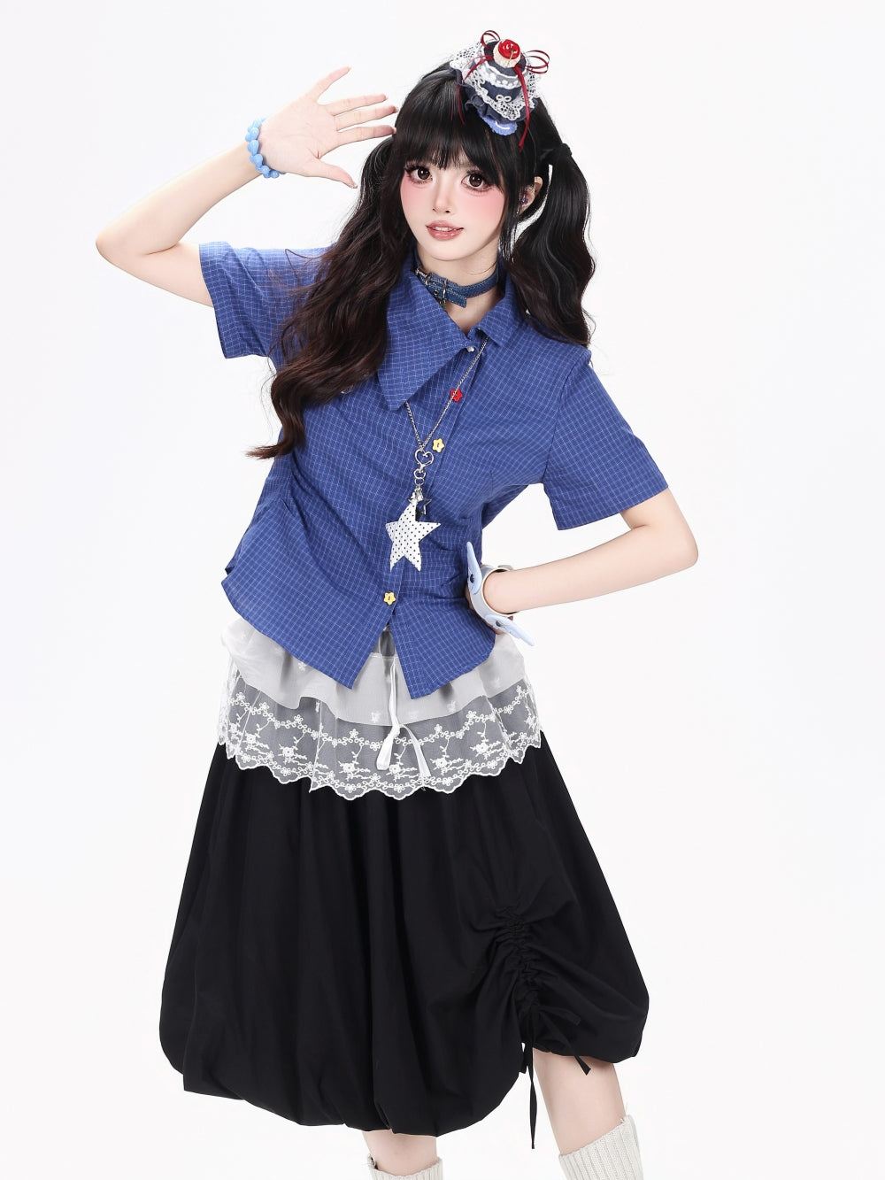 Asymmetric Plaid Ruffle Kawaii Shirt