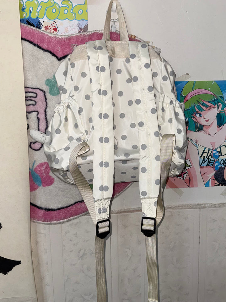 Cream Polka Dot Angel Wings Drawstring Backpack