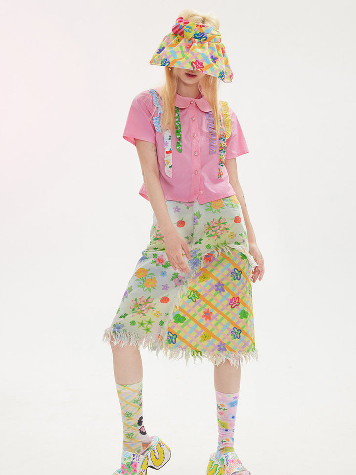 Yellow Floral Bow Wide Brim Visor