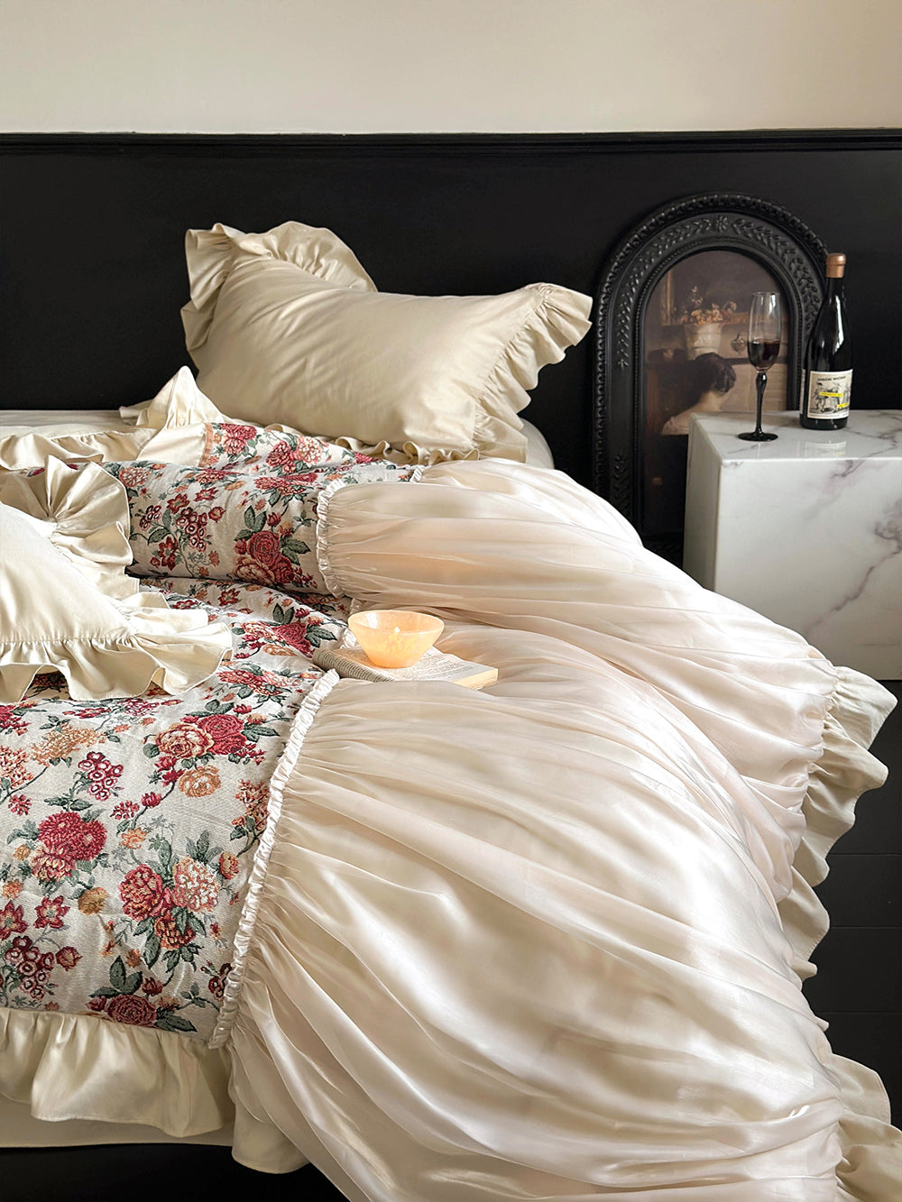 Princess Romantic Floral Cotton Ruffled Duvet Cover