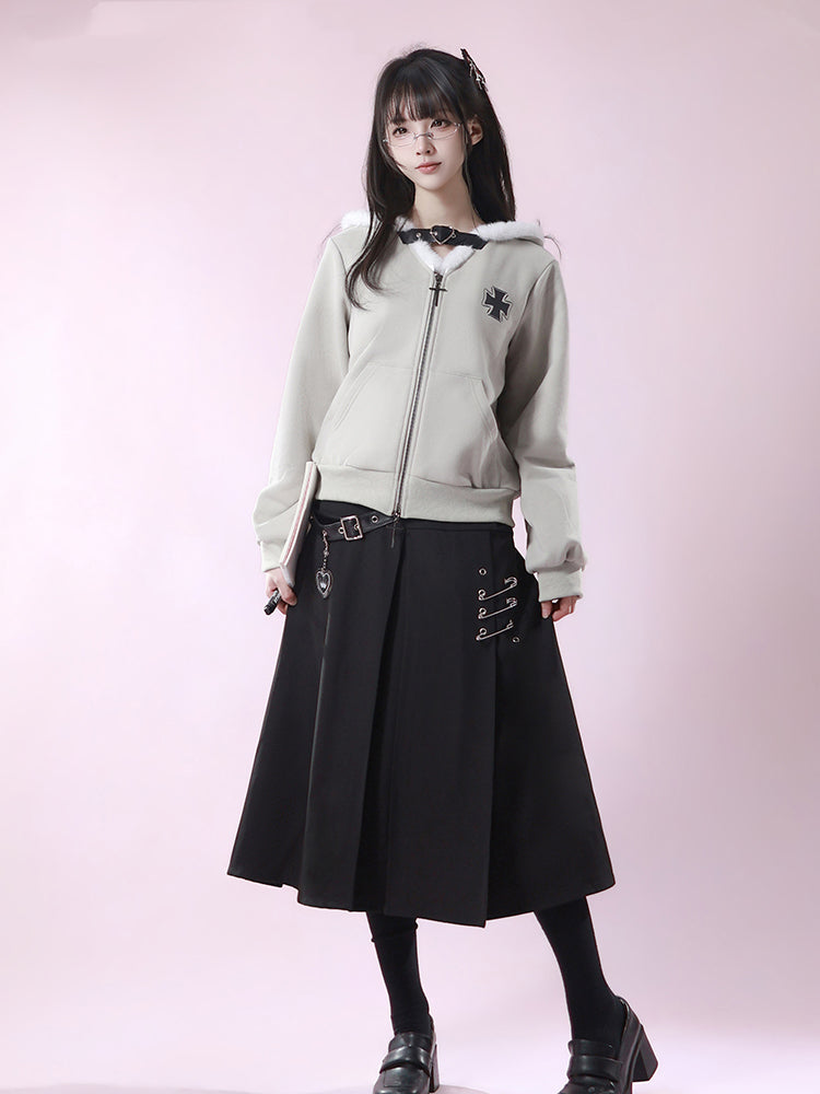 Punk Buckle Belted Safety Pin Skirt