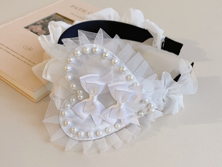 Lolita white bow lace heart headband