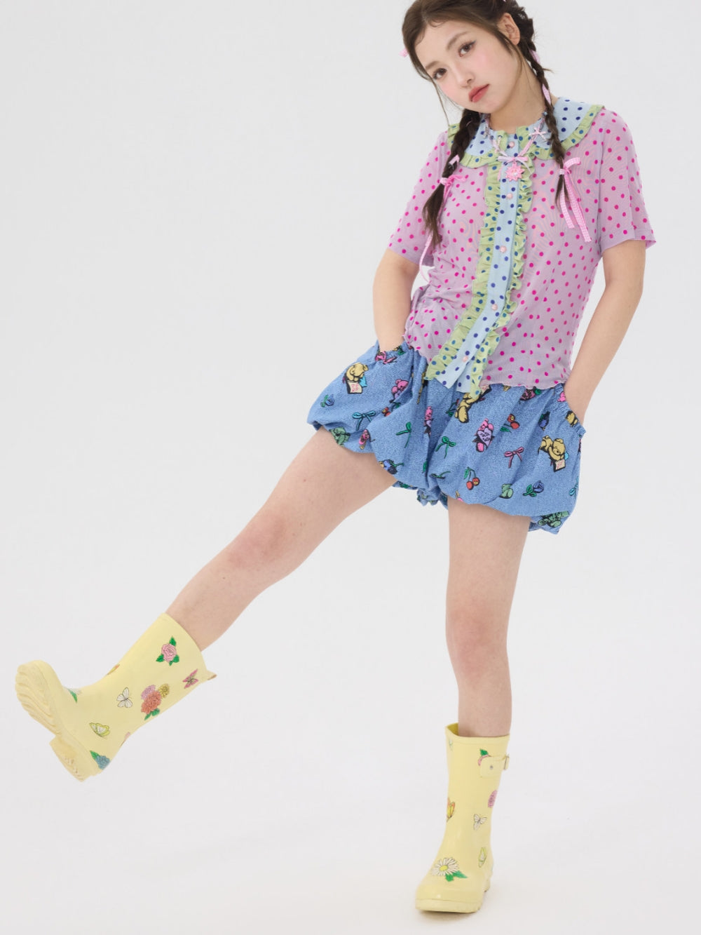 Pastel Bear Print Bubble Shorts