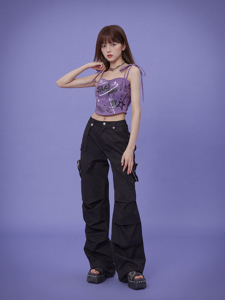 Vibrant Purple Graffiti Strappy Top