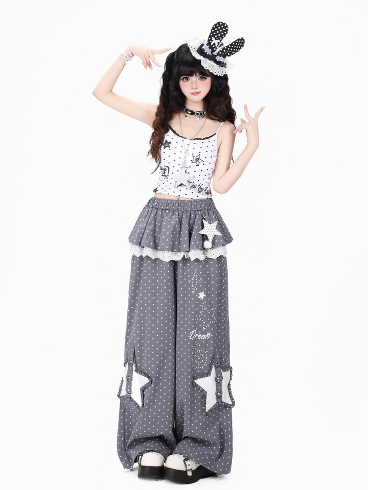 Polka Dot Star Pocket Wide Leg Pants