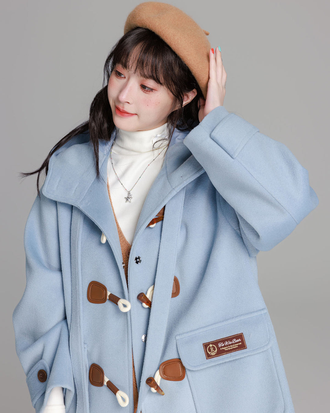 Blue College-style Toggle Coat