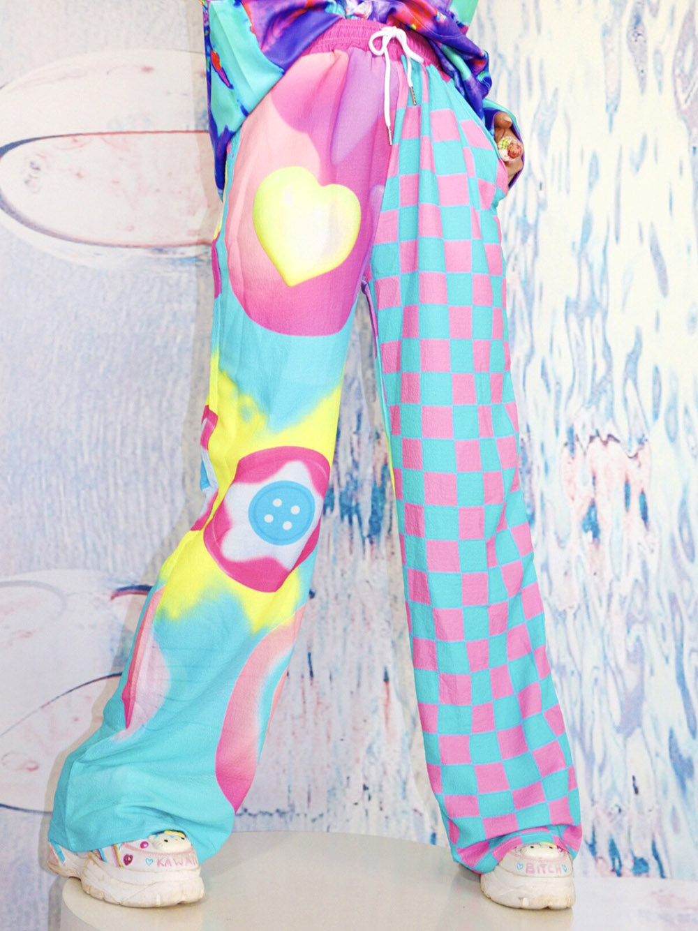 Pastel Checkerboard Wide Leg Pants