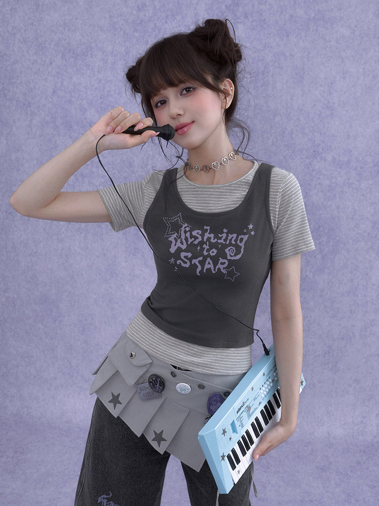 Layered Star Graphic Striped T-shirt
