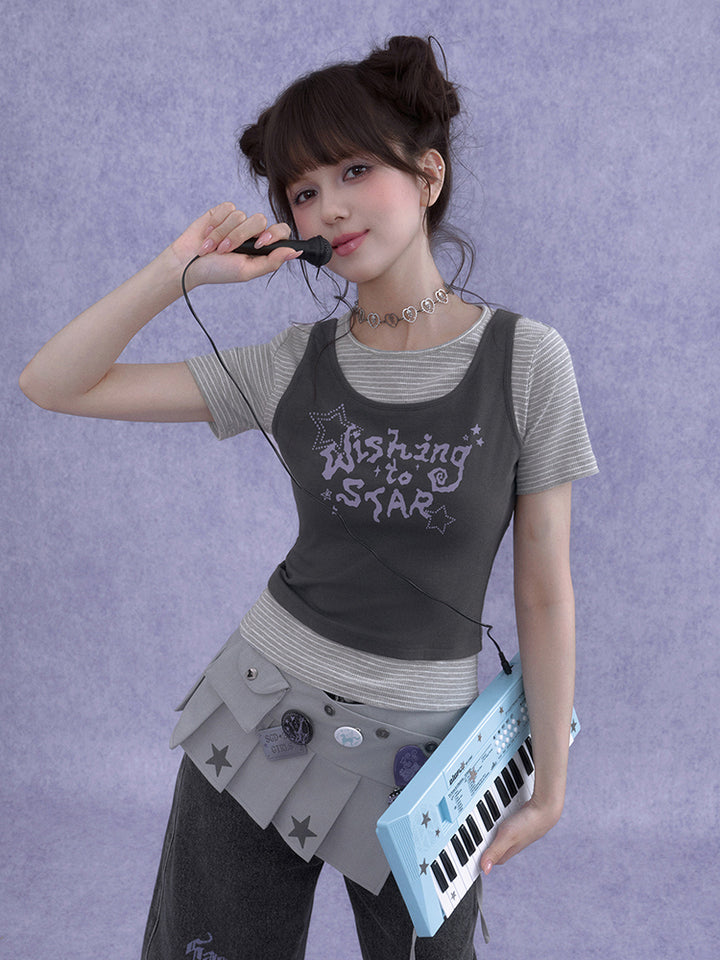 Layered Star Graphic Striped T-shirt