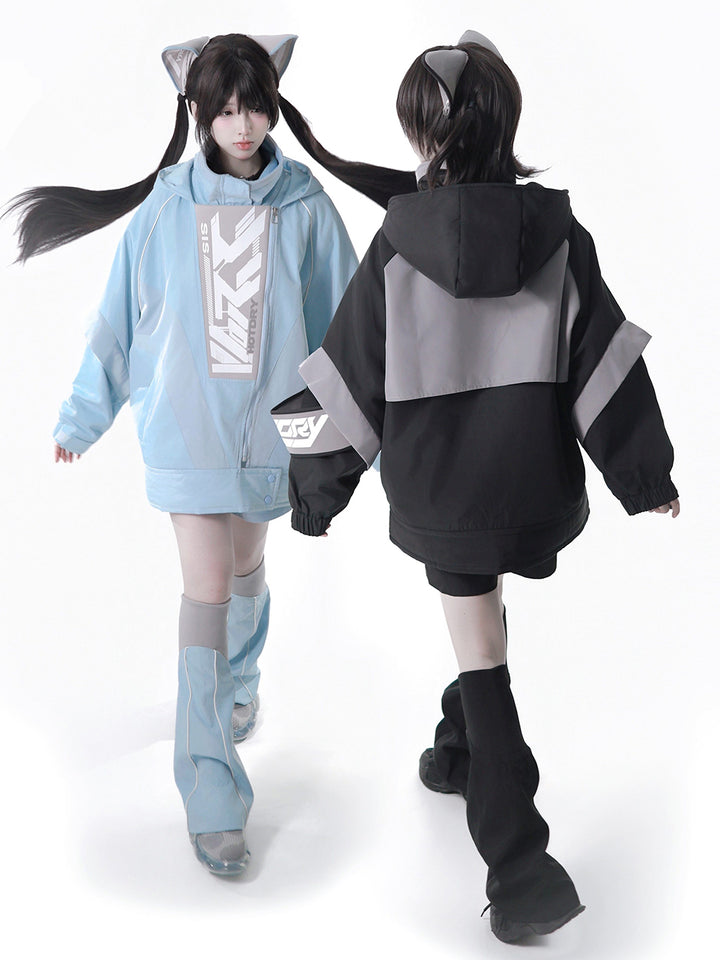 Apocalypse Techwear Cyber Y2K Cat Ear Jacket Shorts Leg Warmers Headband
