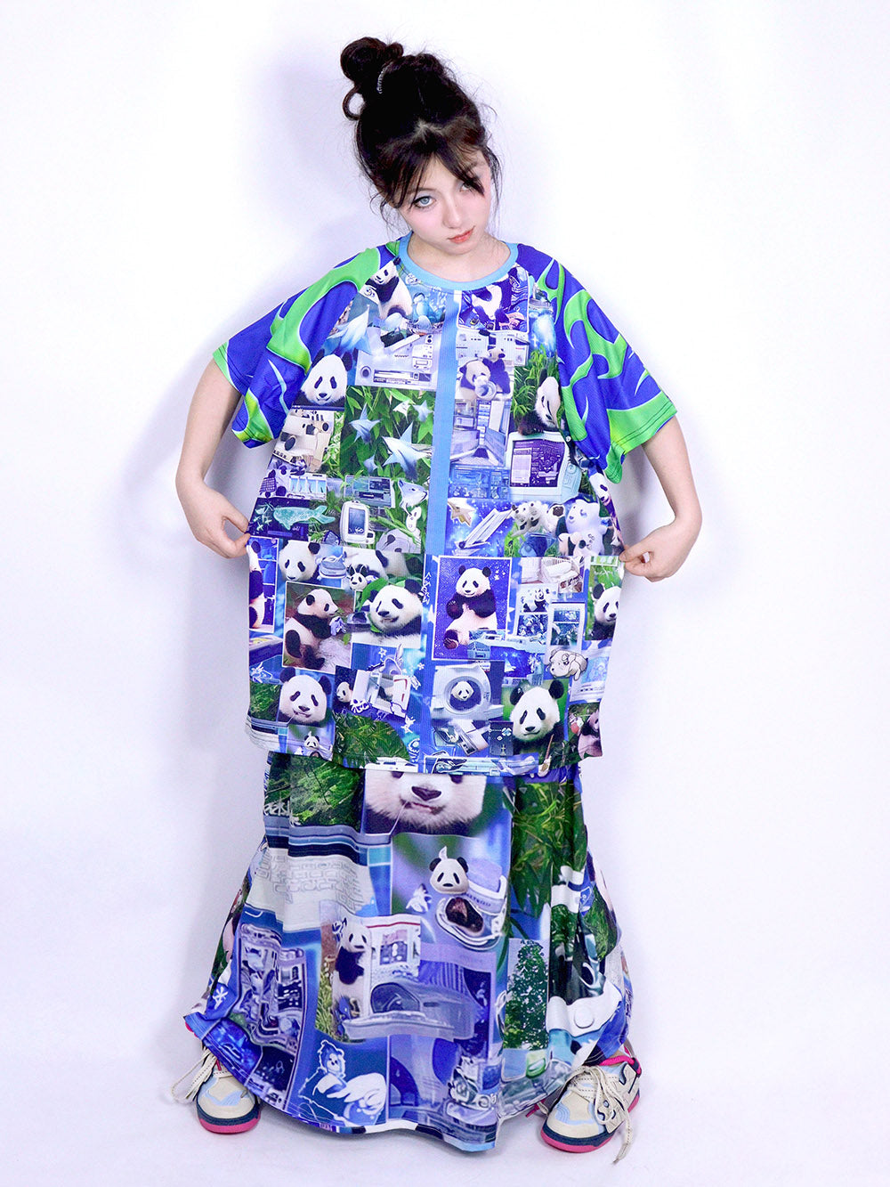 Blue Panda Collage Print Maxi Dress