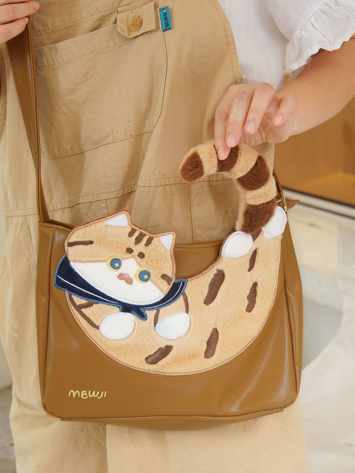 Cute Japanese-Style Brown Calico Cat Shoulder Bag