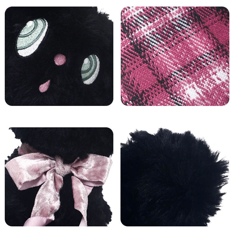 Gothic Black Cat Bow Plush Toy