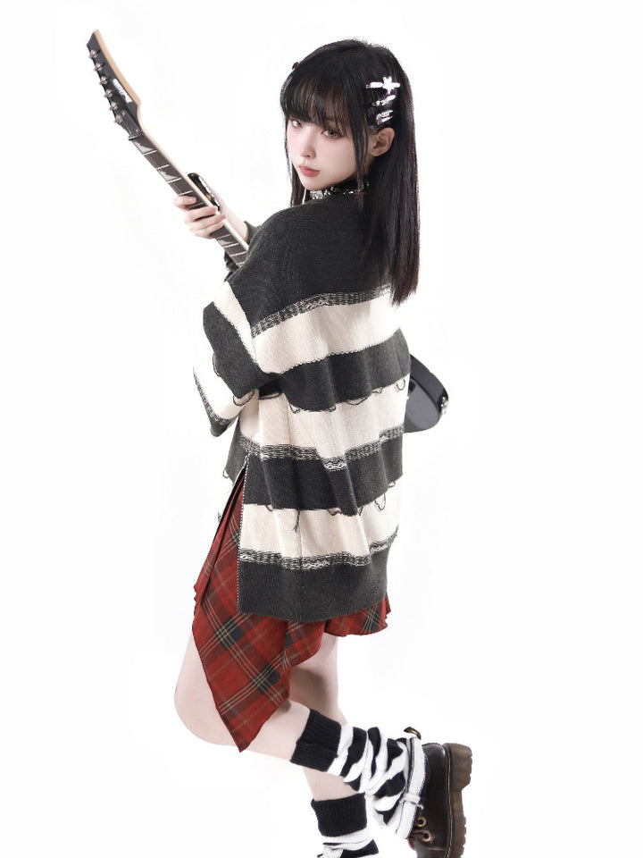 Guitar Stripes with Zip Detail Spring/Summer Casual Sweater / Skirt Coordinated