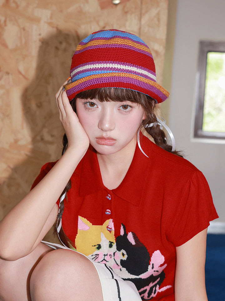 Multicolor Striped Crochet Bucket Hat