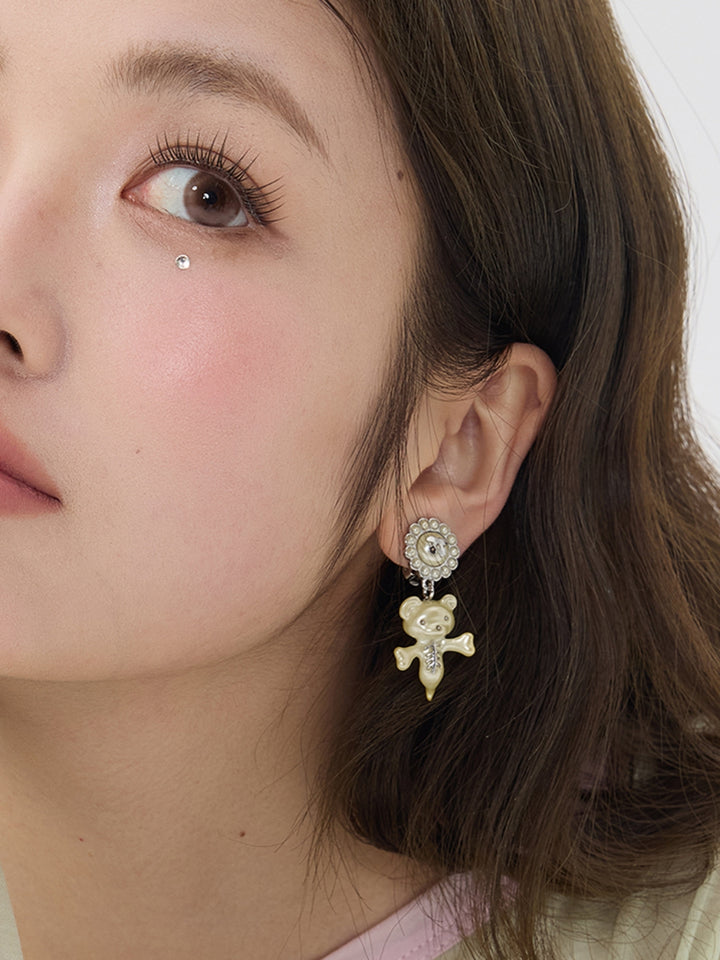 Pearl Bear Drop Stud Earrings