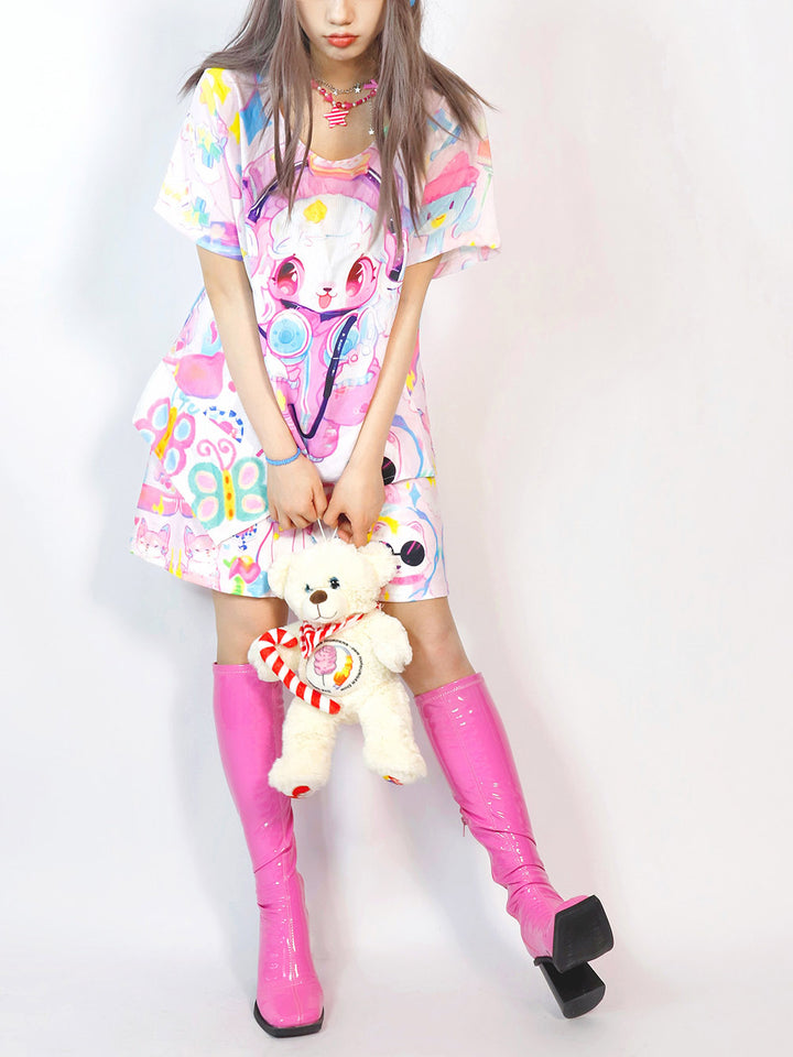 Pastel Lamb Graphic Asymmetrical T Shirt