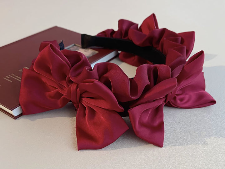 Burgundy Bow Ruffled Headband