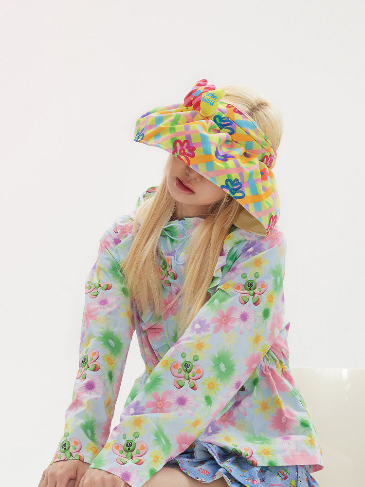 Yellow Floral Bow Wide Brim Visor